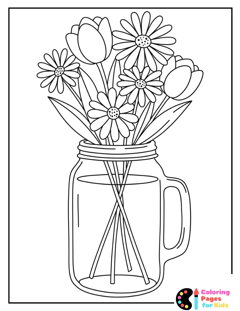 Bouquet of Flowers in a Mason Jar Coloring Page