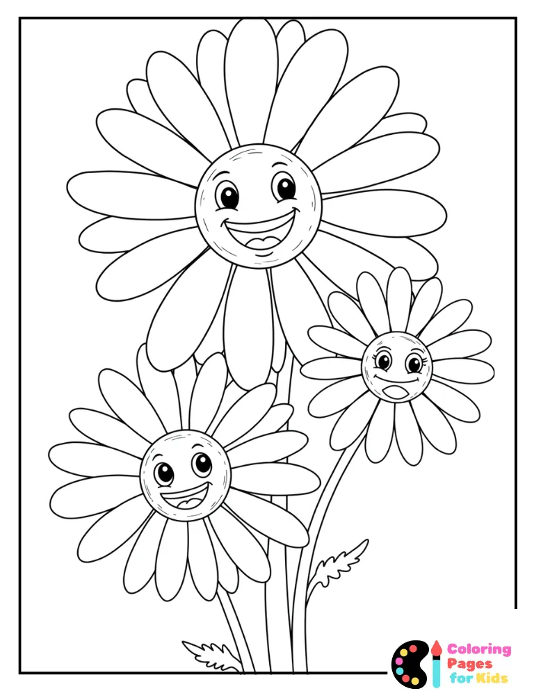 Daisies with Funny Expressions Coloring Page
