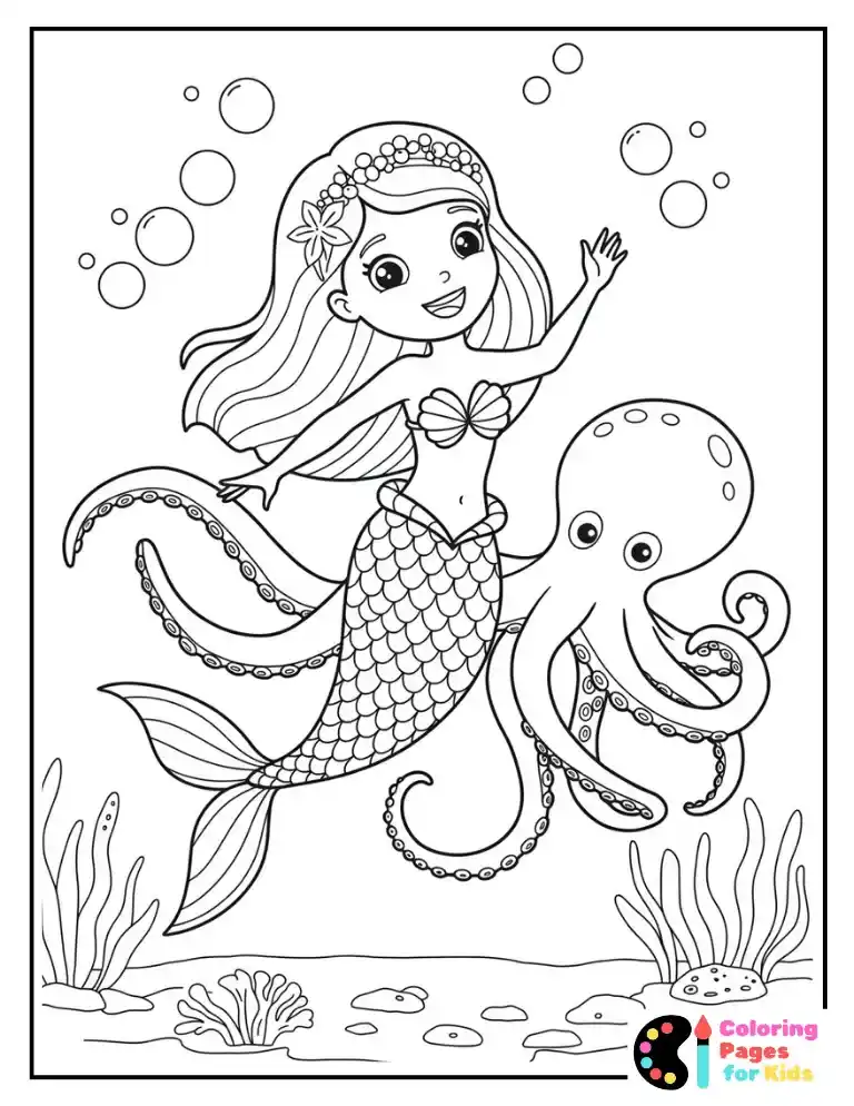 Mermaid Coloring Pages for Kids (Free PDF Printable) 21 Dancing Mermaid with Octopus