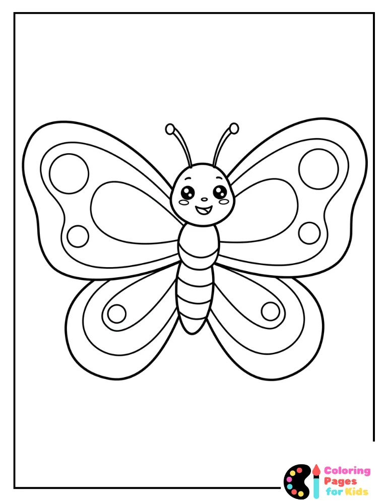 Easy to Color Kawaii Butterfly for Preschoolers