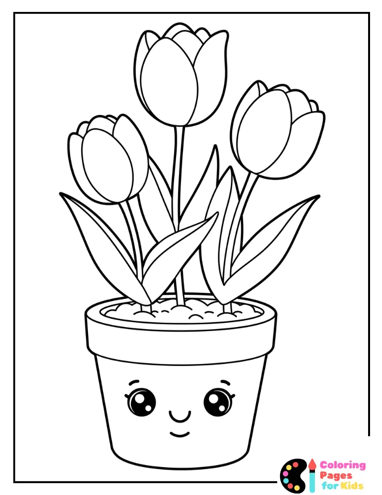 Kawaii Tulips Coloring Page