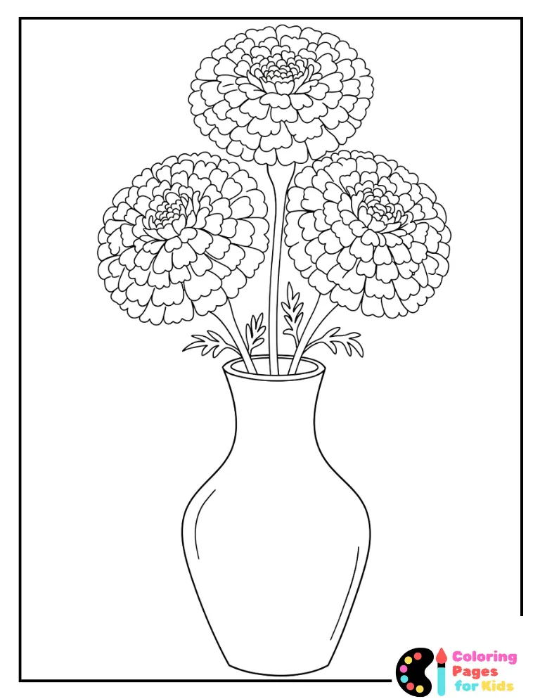 Marigolds in Large Vase Coloring Page