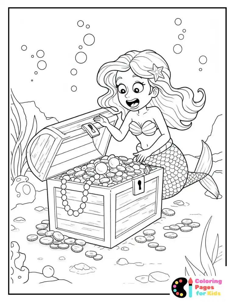 Mermaid Coloring Pages for Kids (Free PDF Printable) 16 Mermaid Discovers Sunken Treasure
