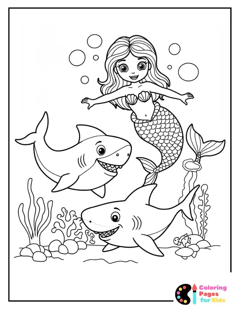 Mermaid Coloring Pages for Kids (Free PDF Printable) 19 Mermaid and Sharks