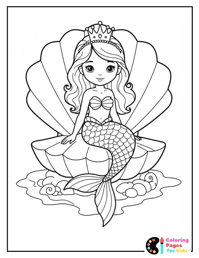 Mermaid Coloring Pages for Kids (Free PDF Printable) 5 Princess Mermaid on Seashell