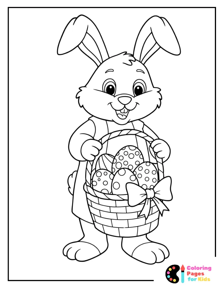 Easter Bunny Coloring Pages for Kids (Free PDF Printable) 16 cute bunny with easter basket coloring page for kids