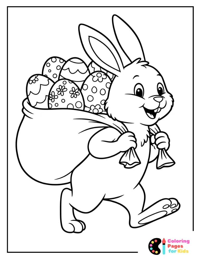 Easter Bunny Coloring Pages for Kids (Free PDF Printable) 14 cute easter bunny delivering eggs coloring page