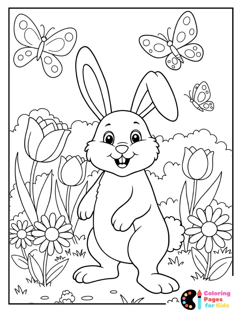 Easter Bunny Coloring Pages for Kids (Free PDF Printable) 9 easter bunny in flower garden coloring page