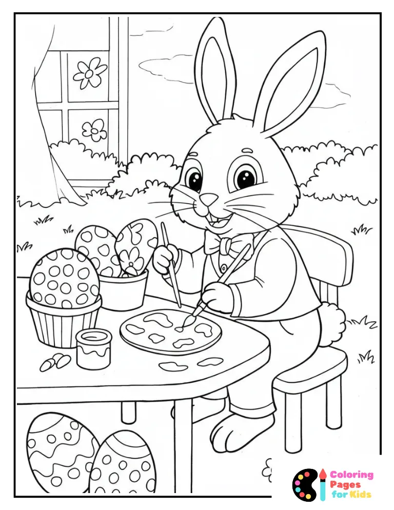 Easter Bunny Coloring Pages for Kids (Free PDF Printable) 8 easter bunny painting eggs coloring sheet for kids