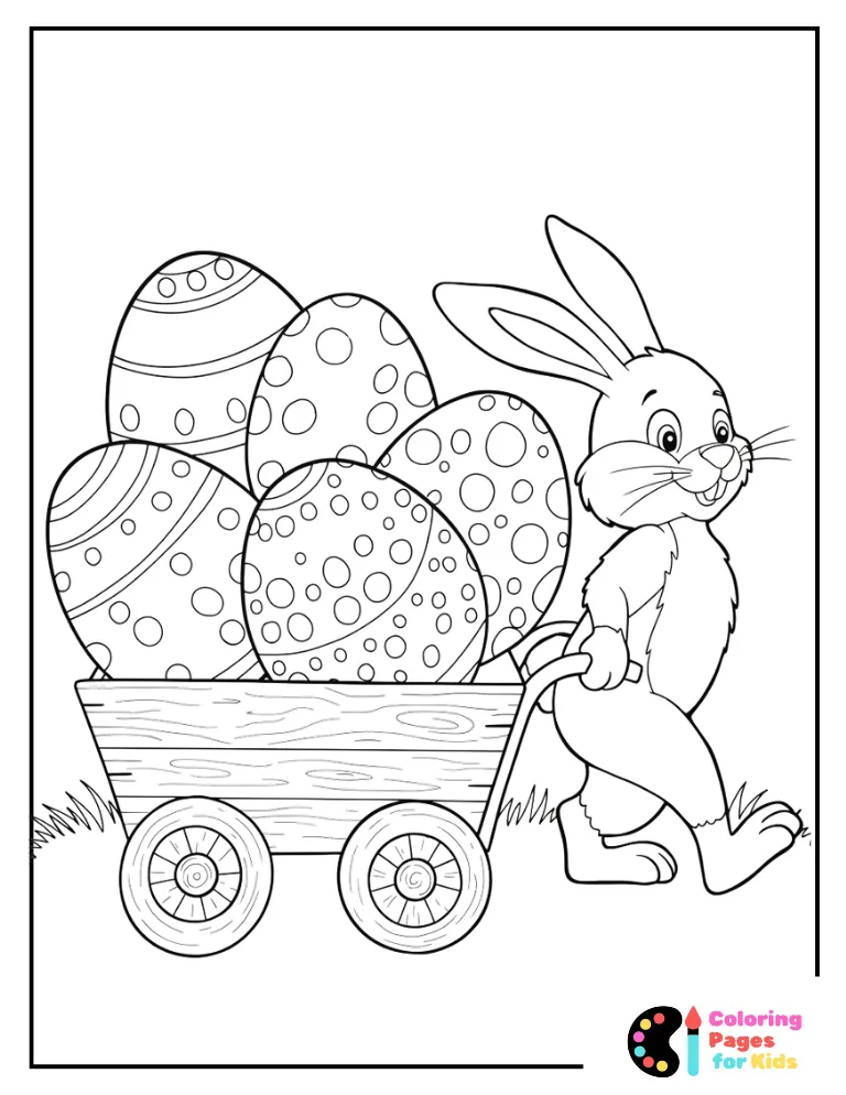 Easter Bunny Coloring Pages for Kids (Free PDF Printable) 7 easter bunny pushes cart of eggs coloring page