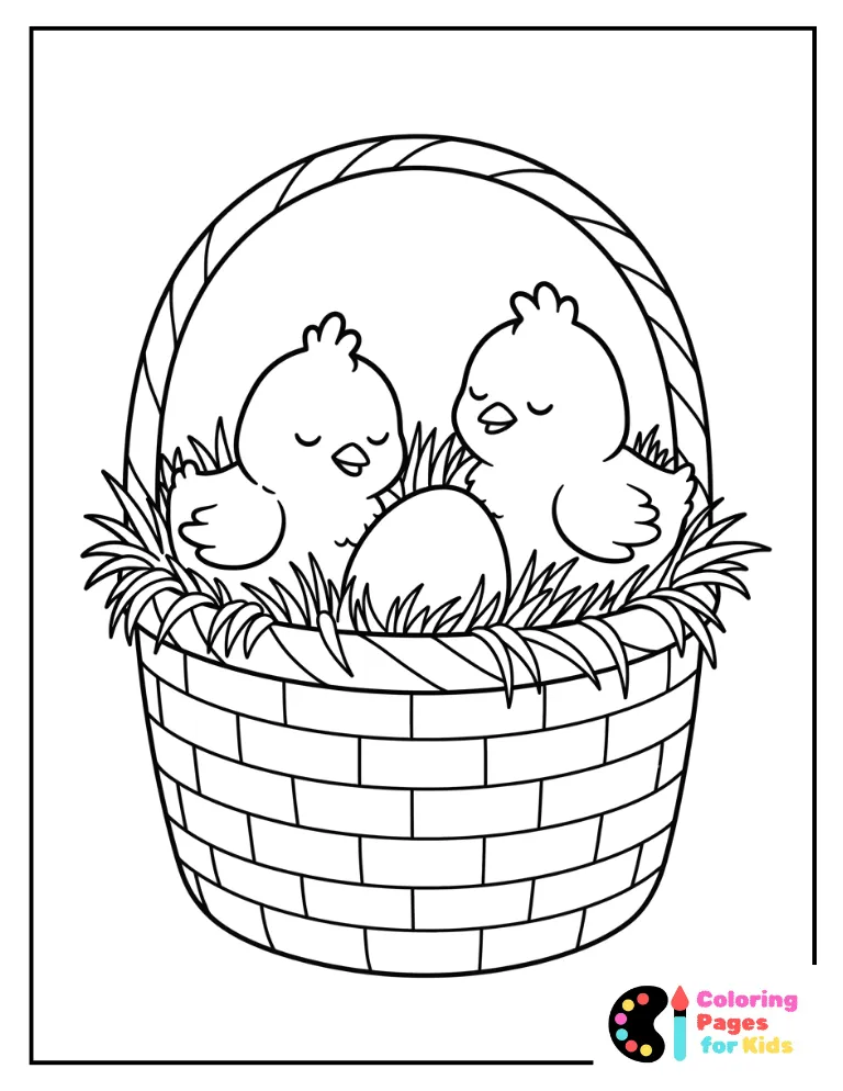 Baby Chicks in Easter Basket Coloring Sheet for Kids