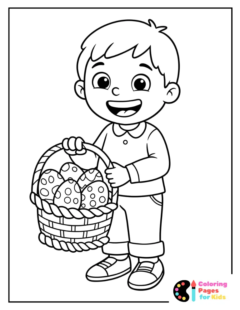 Boy with Easter Basket Coloring Page