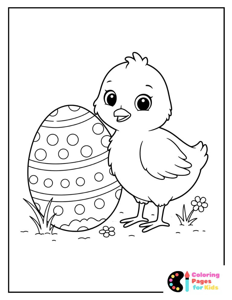 Chick and Easter Egg Coloring Page for Kids