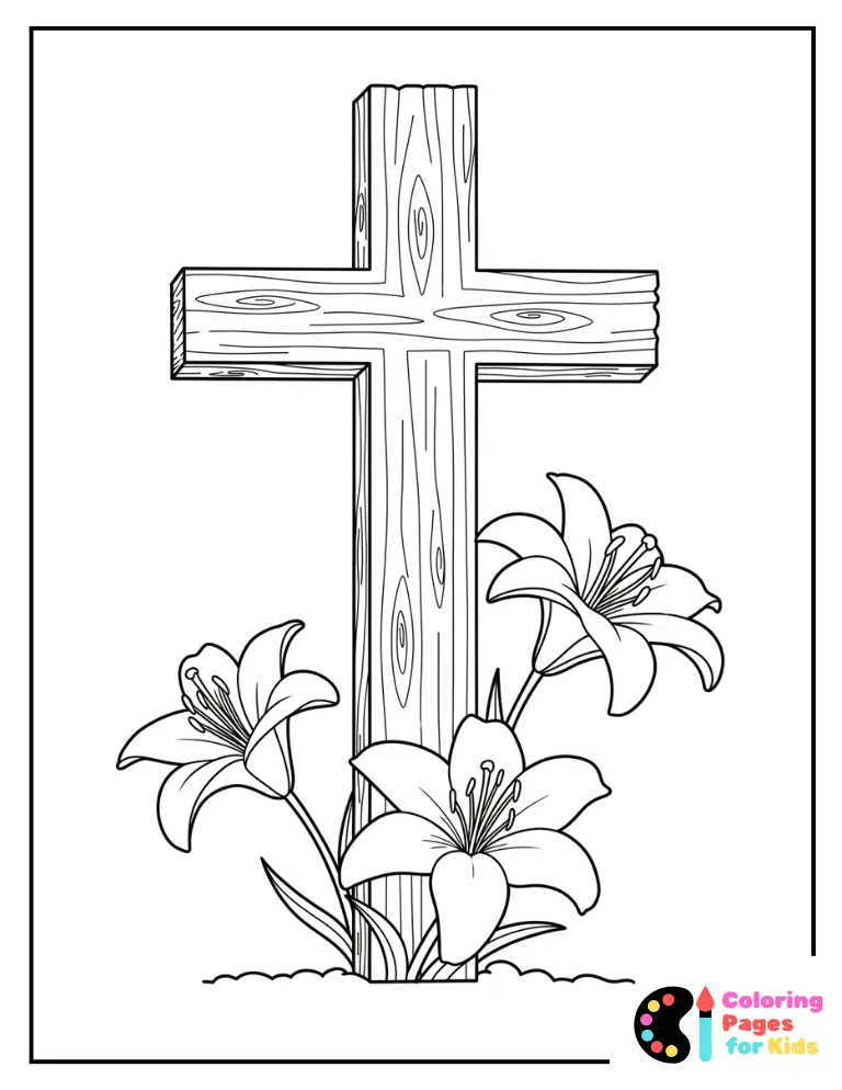 Cross with Easter Lilies Coloring Sheet