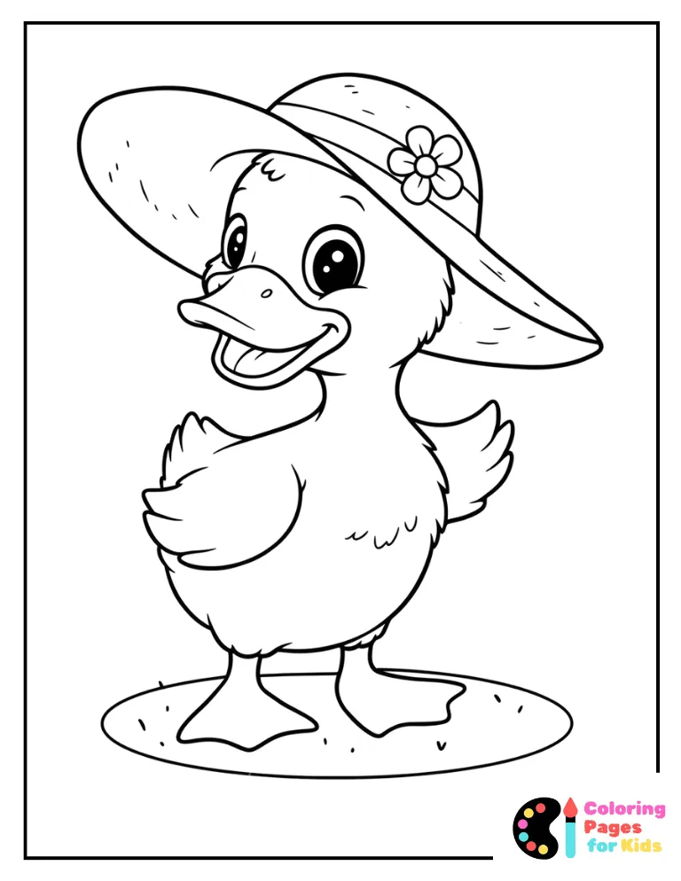Cute Baby Duck Wearing Easter Hat Coloring Page