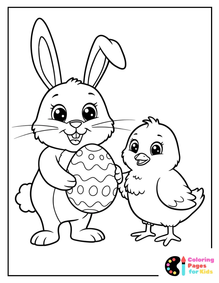 Cute Bunny and Chick Easter Coloring Page for Kids