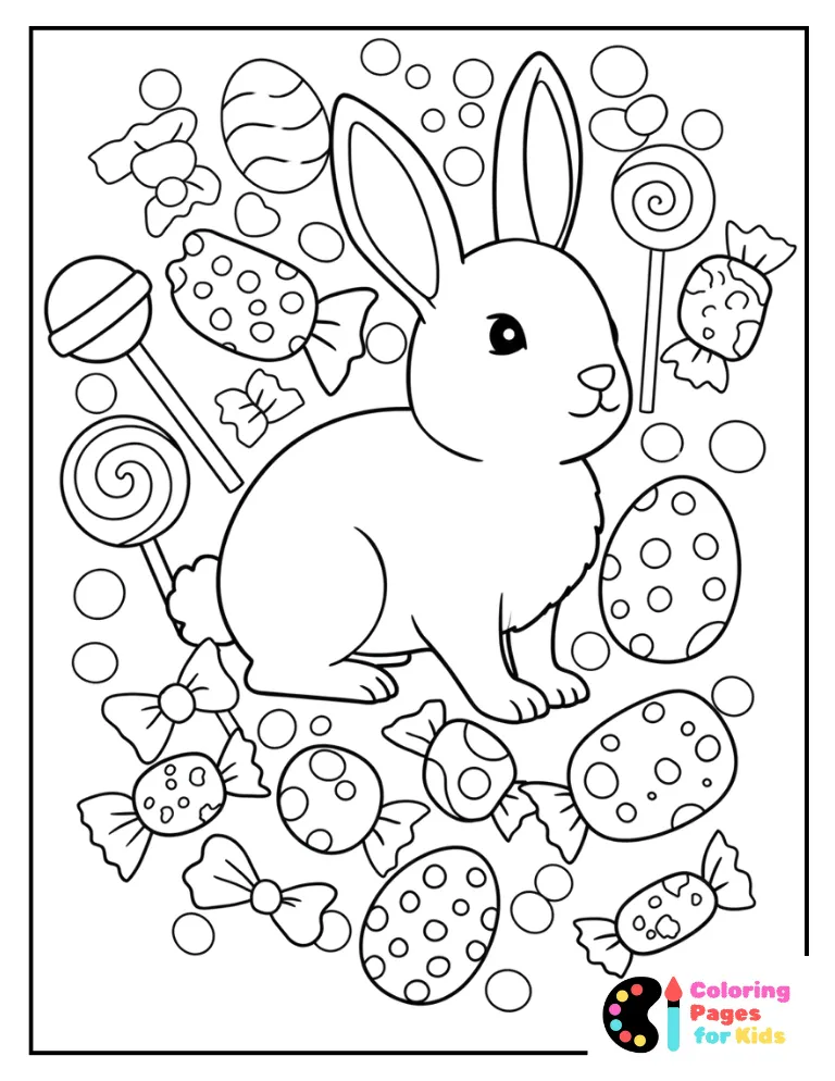 Easter Bunny Sweets and Treats Coloring Page
