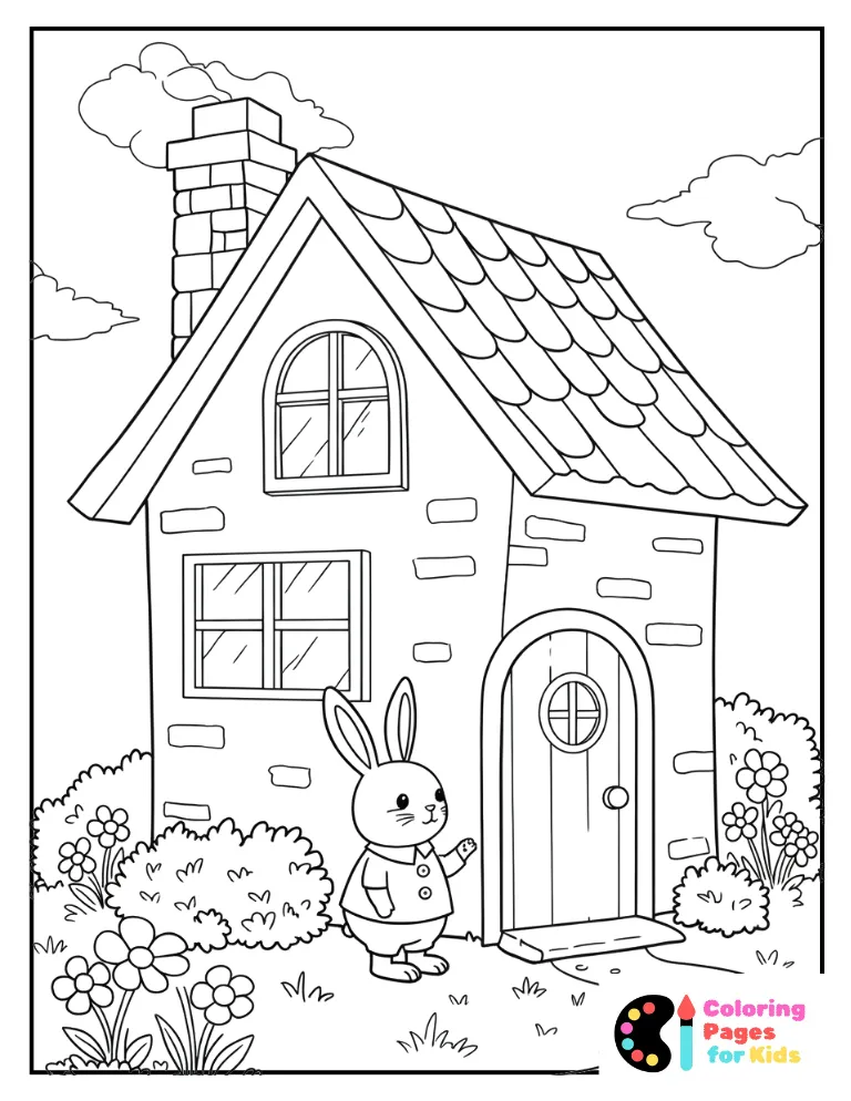 Easter Bunny’s Cottage Coloring Page