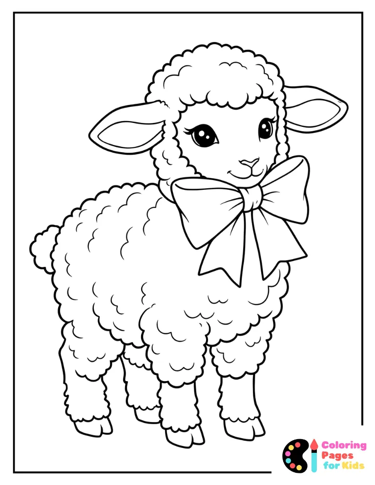 Pretty Lamb with Bow Coloring Page