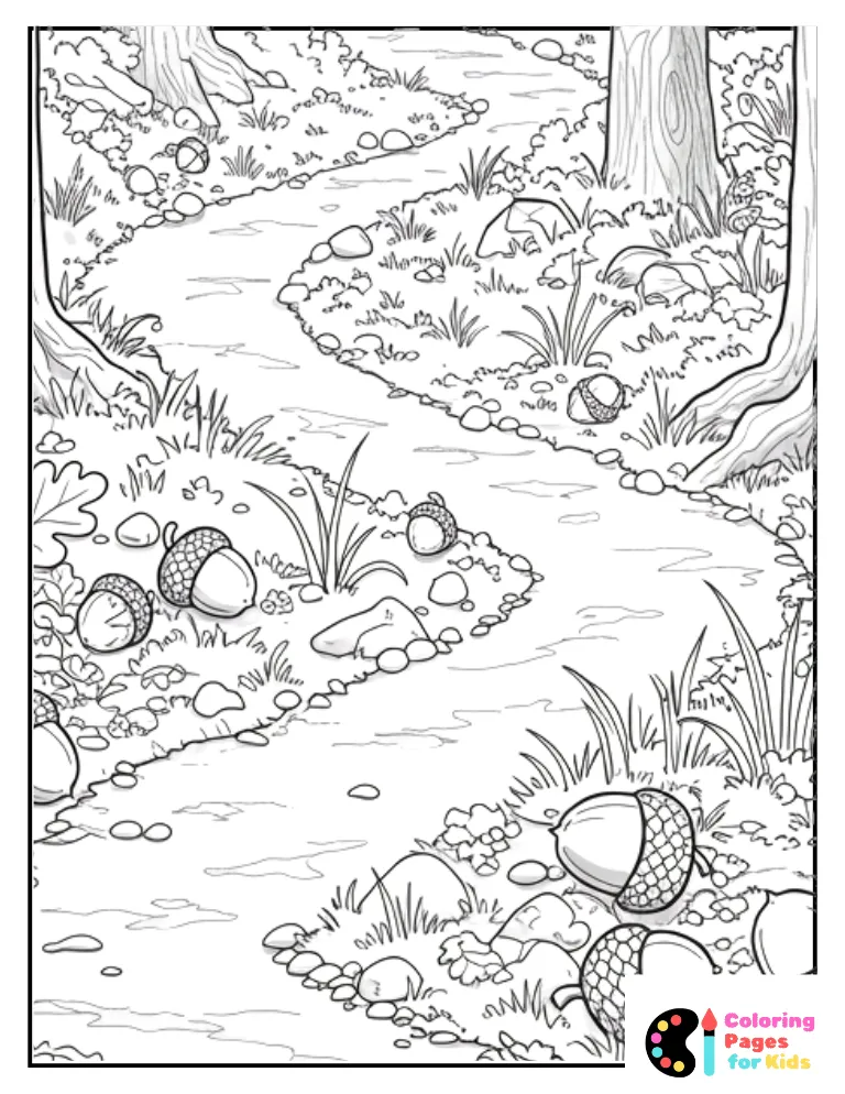 acorns on forest floor coloring sheet