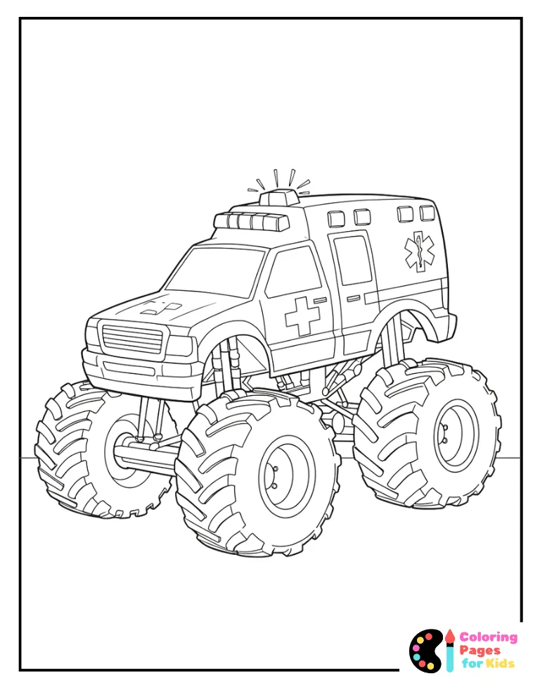 ambulance monster truck coloring page