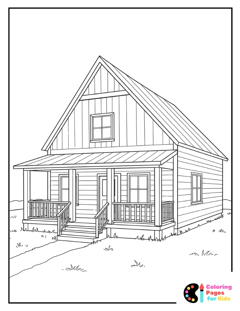 Architecture Coloring Pages for Kids (Free PDF Printable) 14 american farmhouse with wraparound porch coloring page