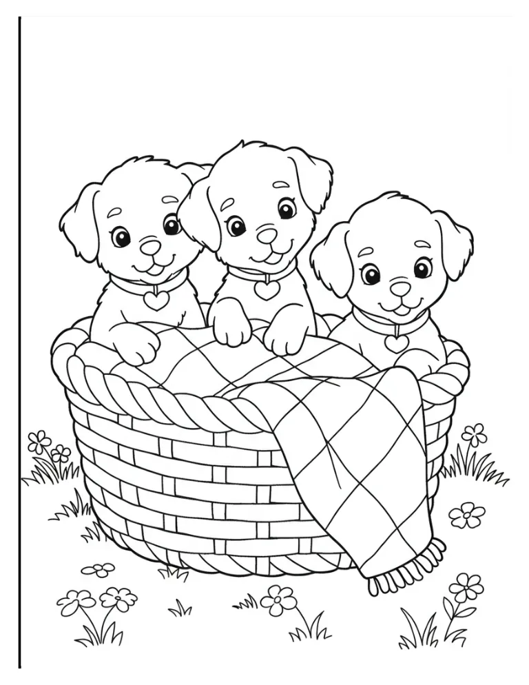 basket full of three cuddly puppies