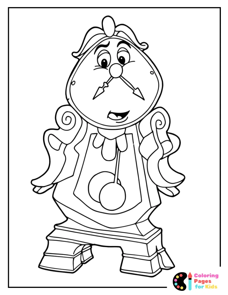 cartoon cogsworth-inspired clock to color