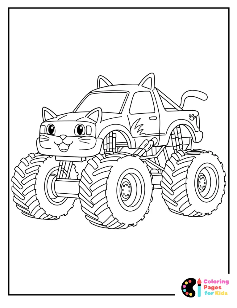 cat monster truck coloring page for kidsmonster truck coloring pagetruck in the forest coloring page for kids