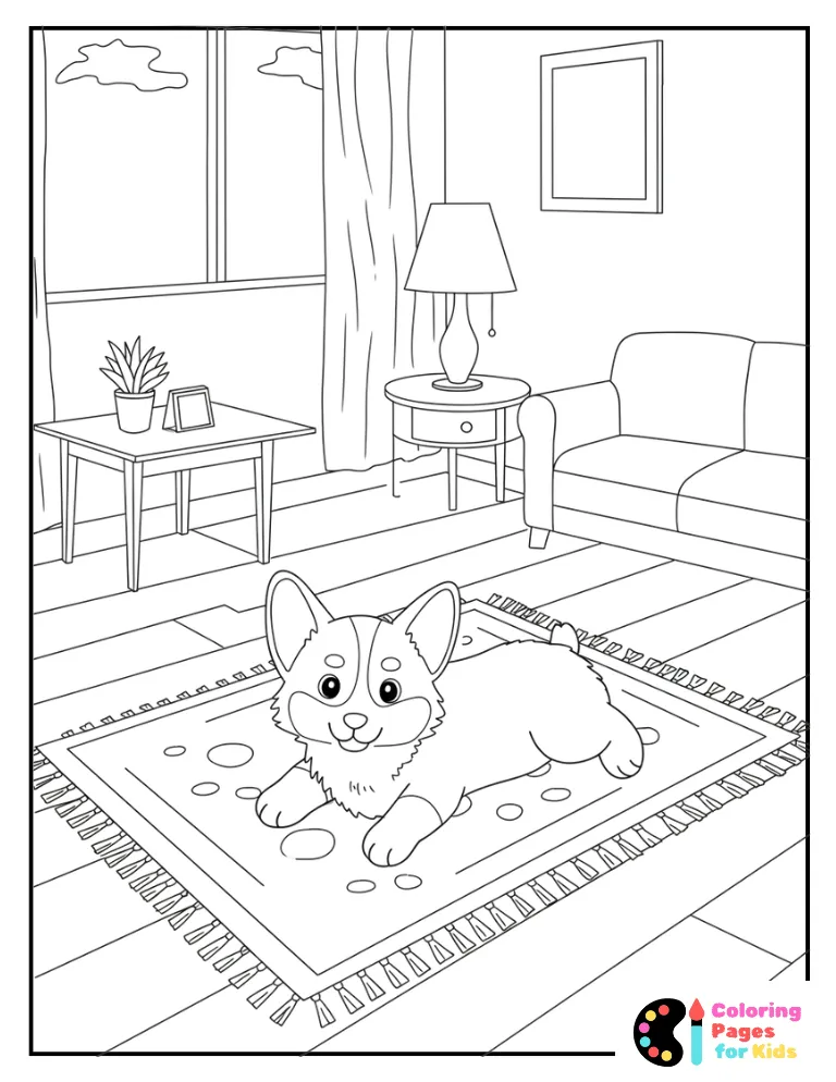 cute corgi lounging in cozy living room