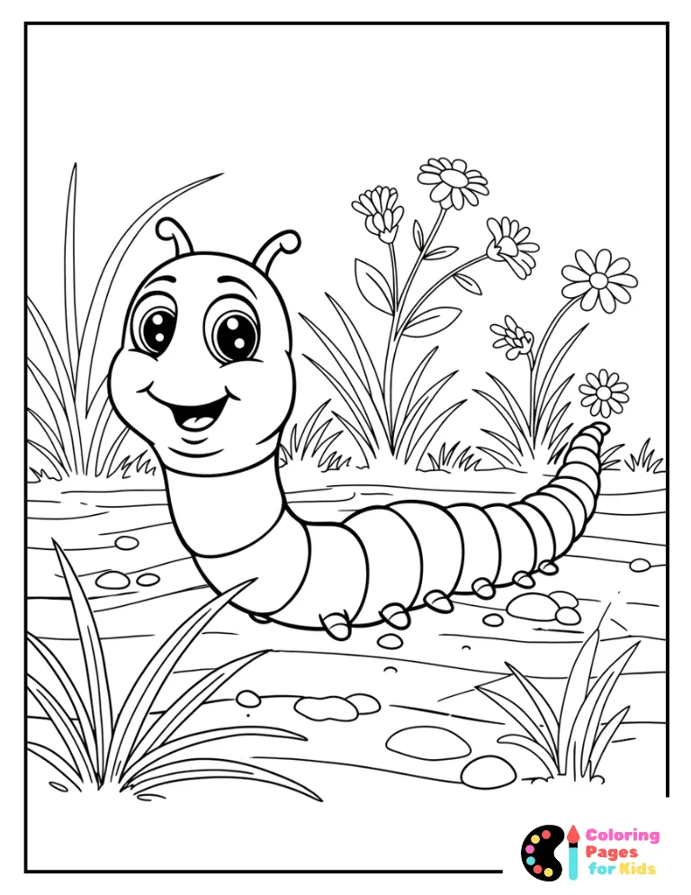 cute little worm on the ground coloring page