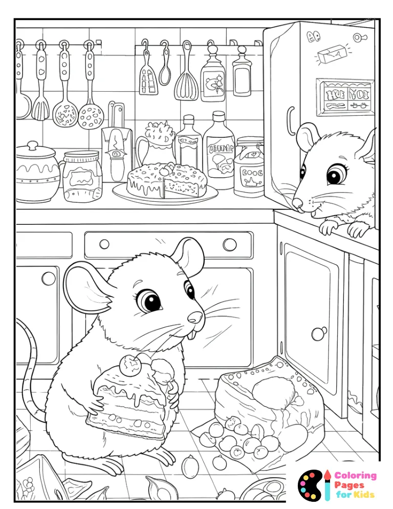 cute rats in the kitchen coloring sheet
