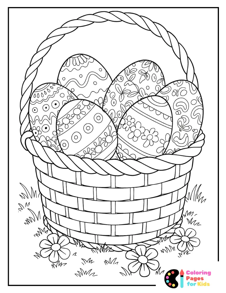 Easter Egg Coloring Pages for Kids (Free PDF Printable) 12 easter egg basket in garden coloring sheet