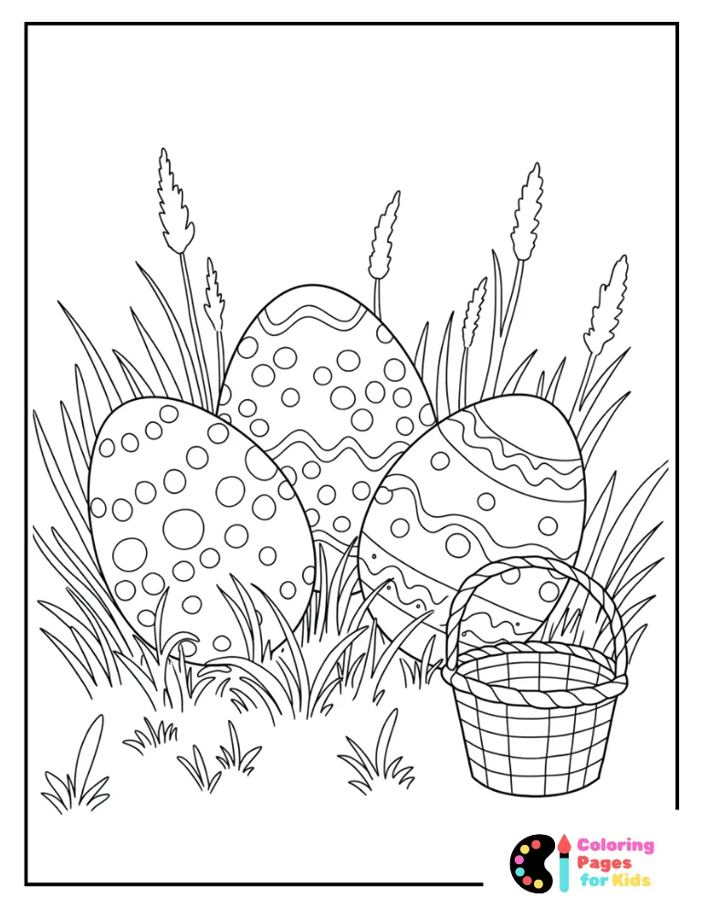 Easter Egg Coloring Pages for Kids (Free PDF Printable) 10 easter egg hunt in garden coloring sheet