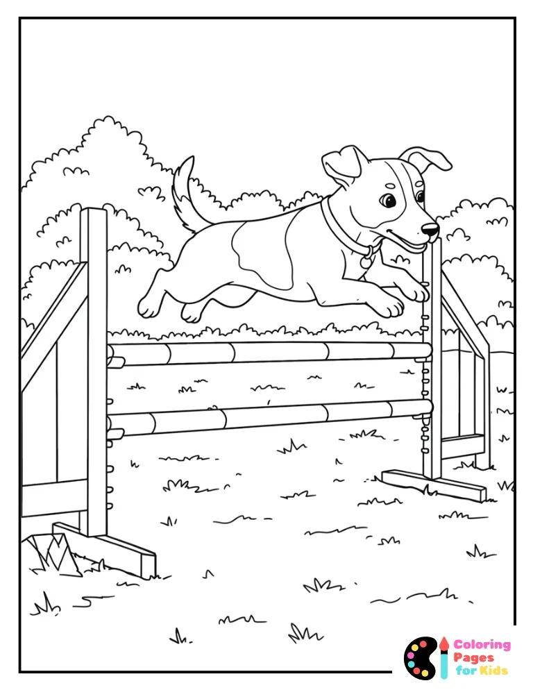energetic jack russell pup leaping over a hurdle