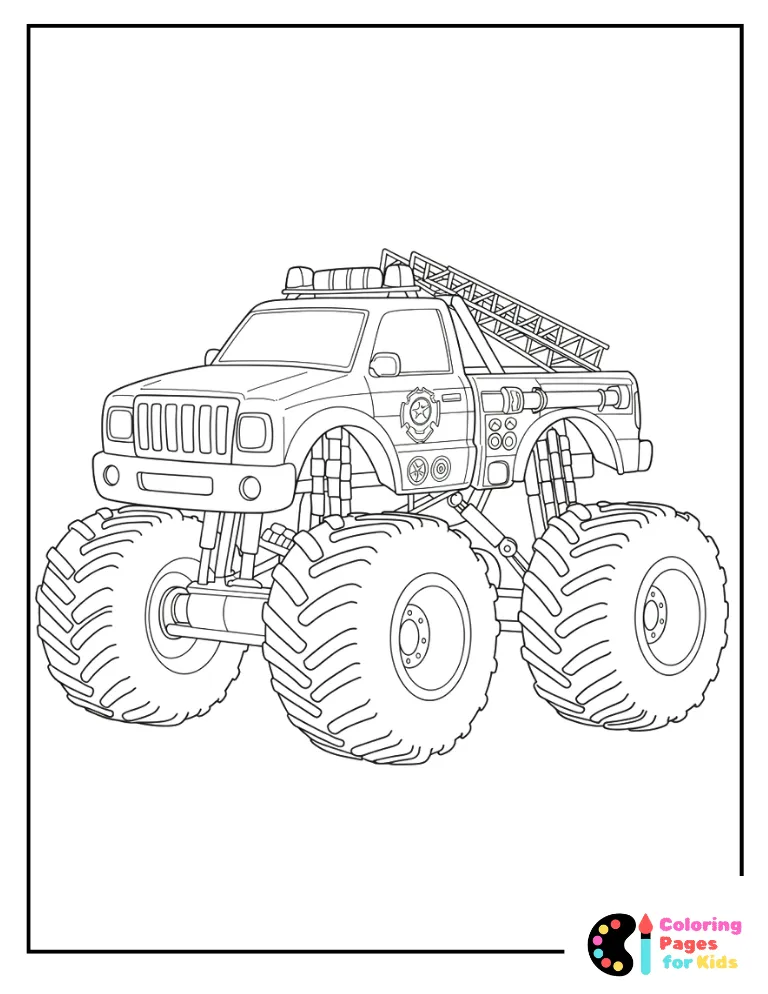fire truck monster truck coloring page for kids