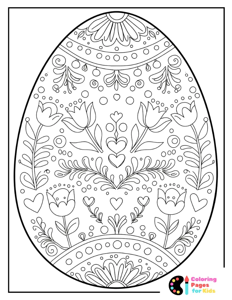 Easter Egg Coloring Pages for Kids (Free PDF Printable) 6 folk art floral easter egg coloring page