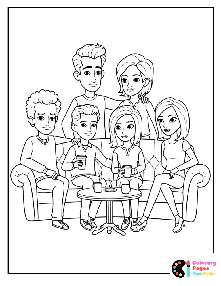 friends on the couch coloring page