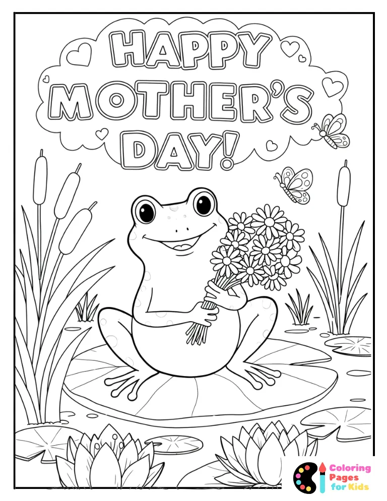 happy mother’s day frog coloring page for kids
