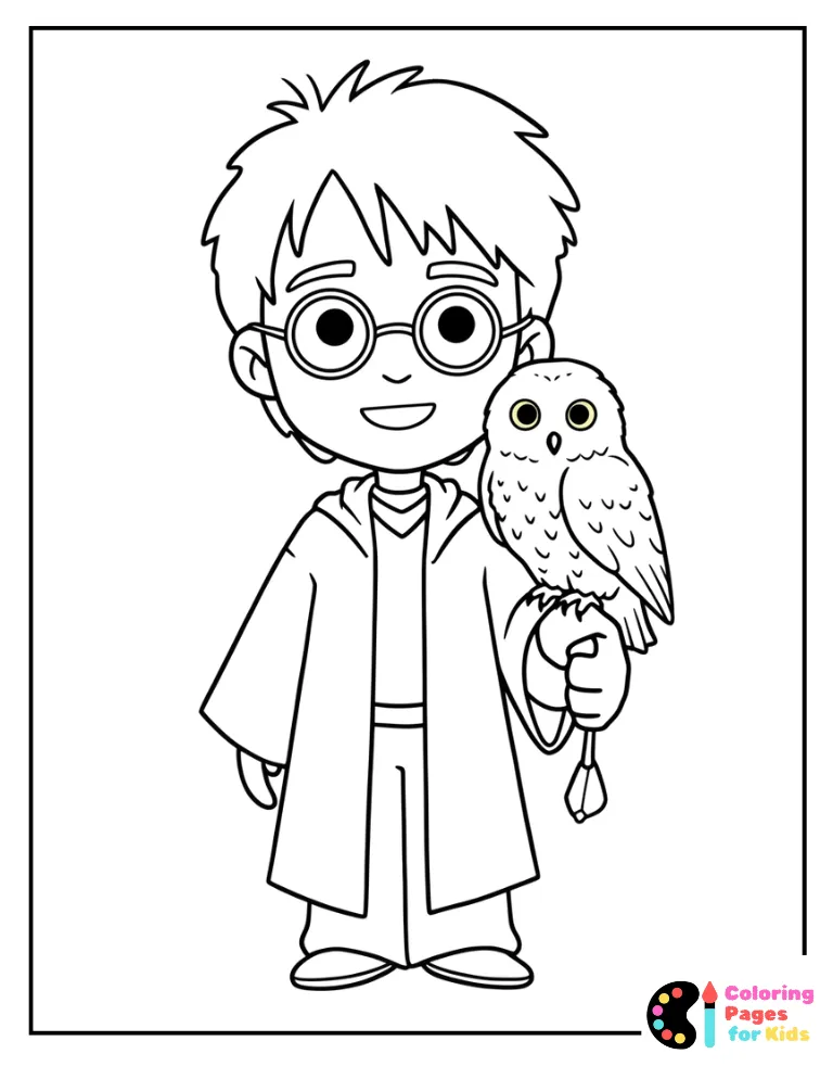 harry potter holding hedwig the owl coloring page