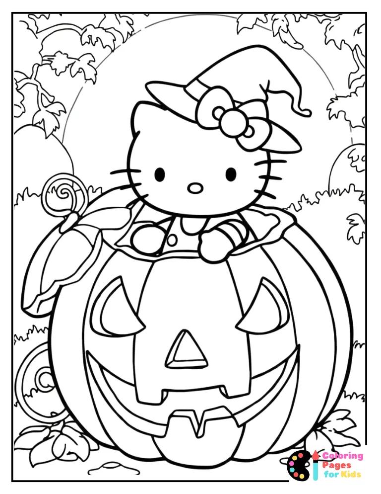 jack-o-lantern hello kitty to color