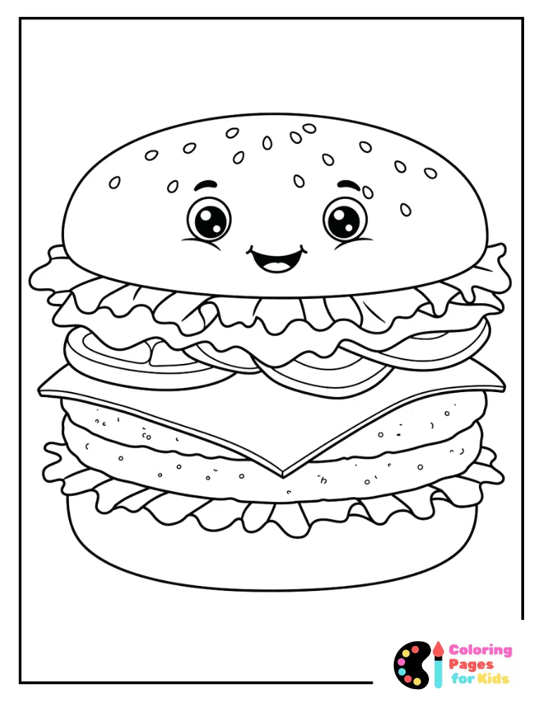 kawaii burger coloring page for kids