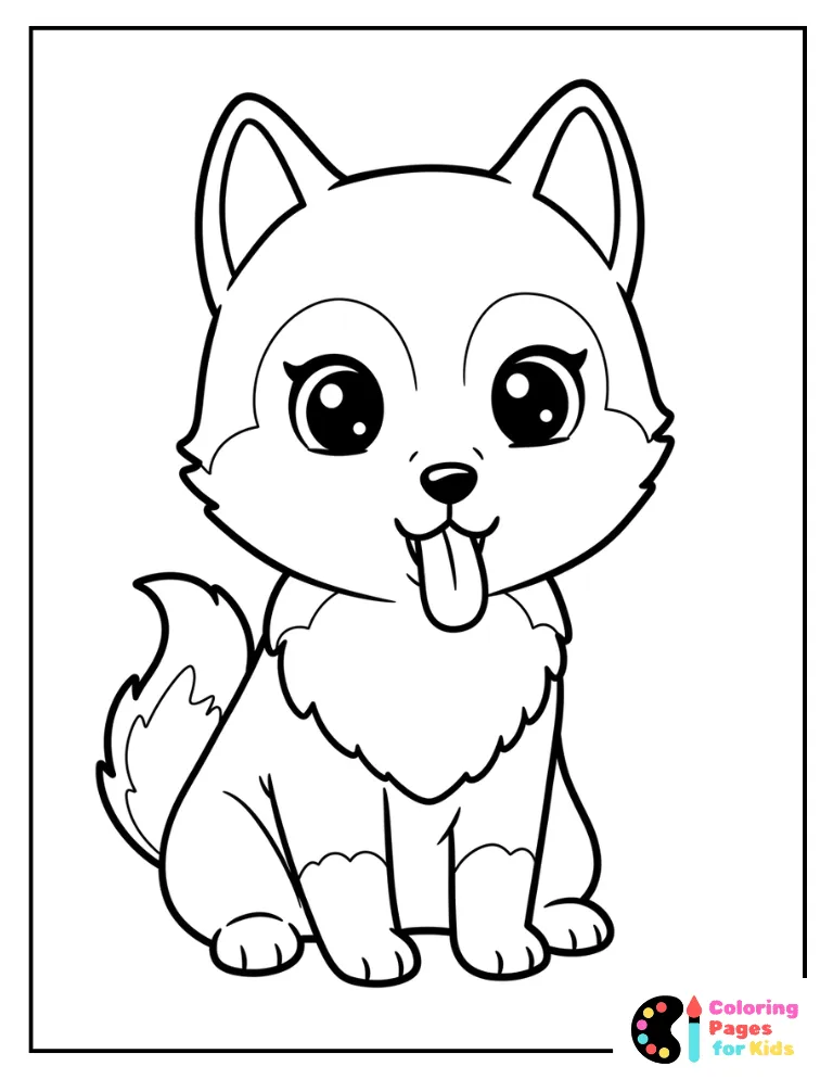 kawaii husky pup sitting quietly with a happy face