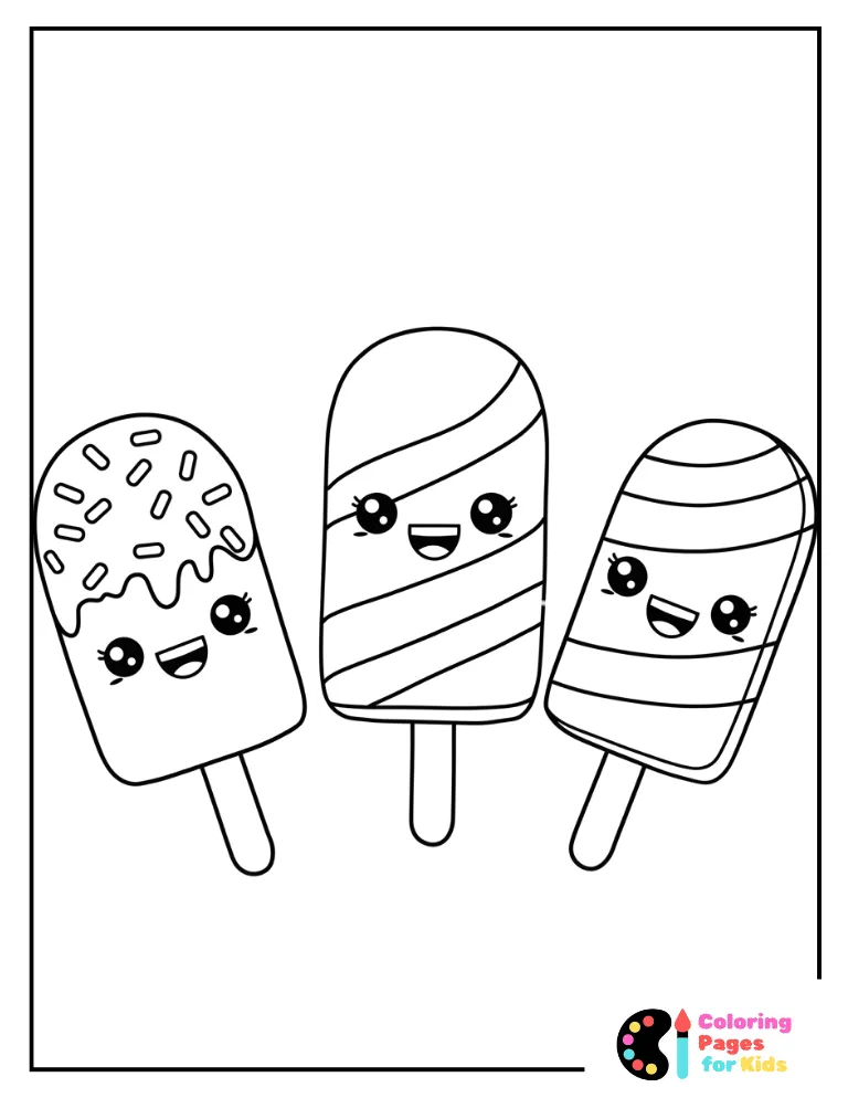 kawaii popsicles coloring page