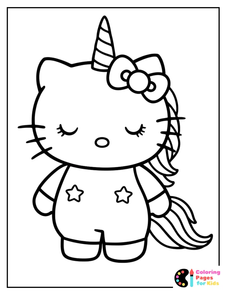 kawaii unicorn hello kitty coloring in for kids