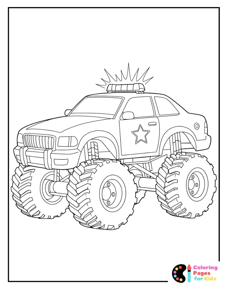 police car monster truck coloring page for kids