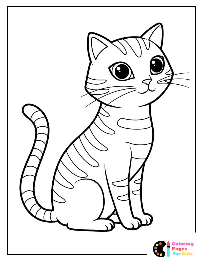 pretty striped cat sitting coloring sheet