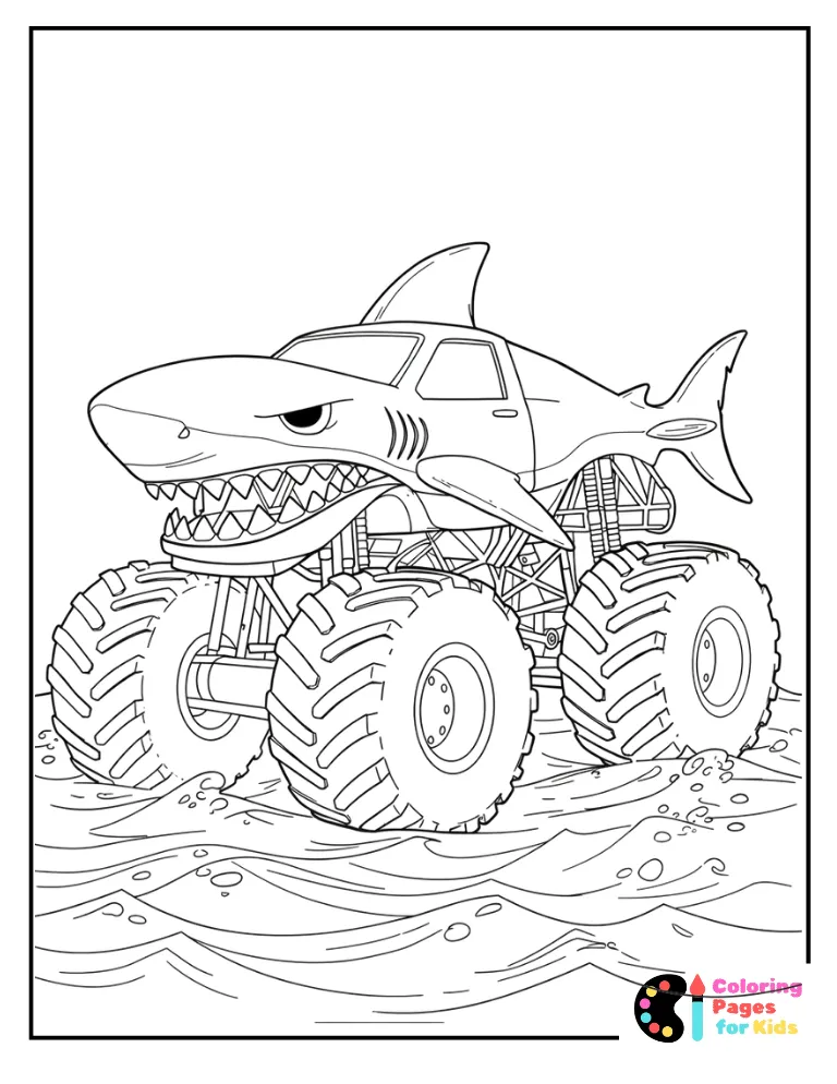 shark truck monster truck coloring page