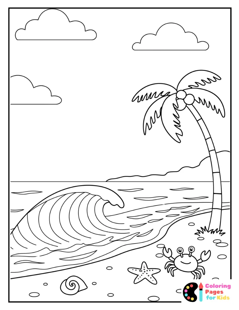 simple beach view coloring page