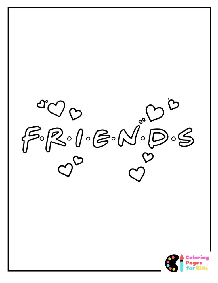 simple friends logo with love hearts coloring sheet